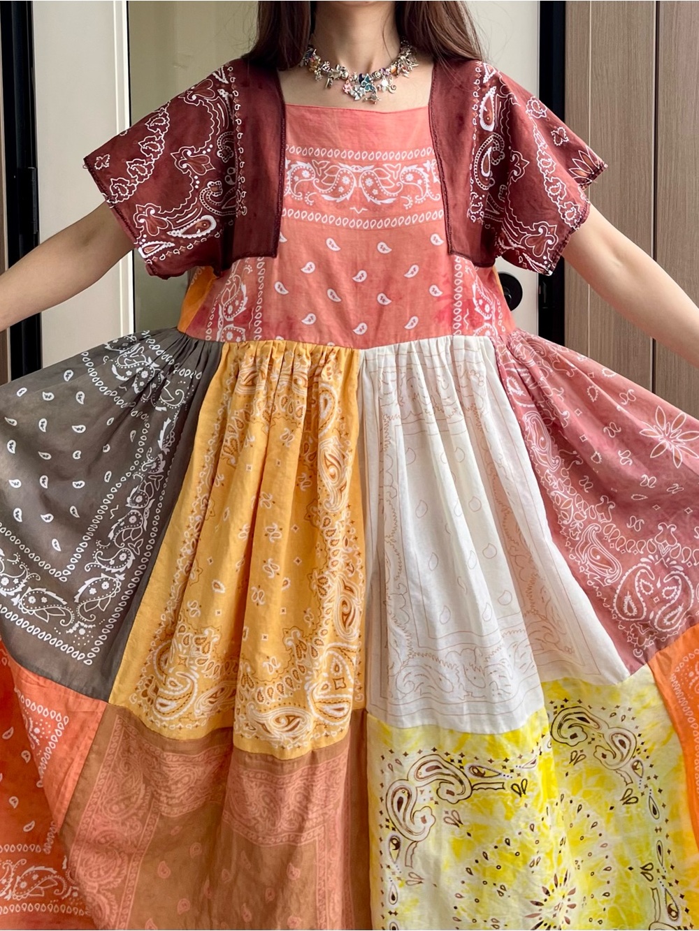 Sunwashed Earth | Handmade Earthy Bandana Maxi Dress | SKU 09062